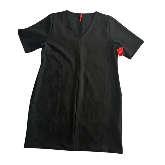 SPANX NWT Faux Suede Column V Neck Short Sleeve Dress Size 2X Black - Picture 5 of 14